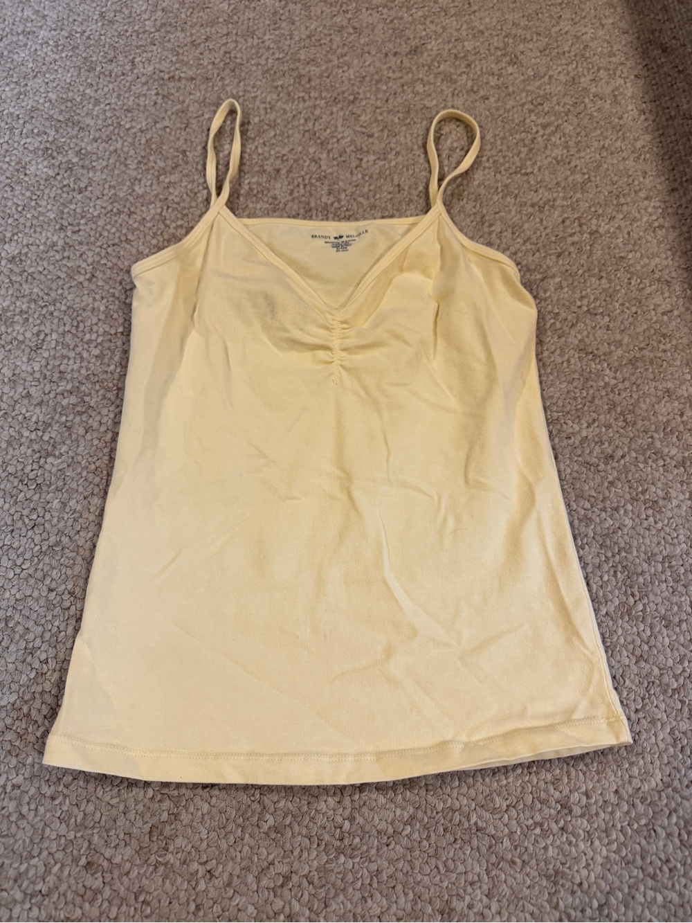 Brandy Melville Pale Yellow Ruched V-Neck Spaghetti Strap Tank